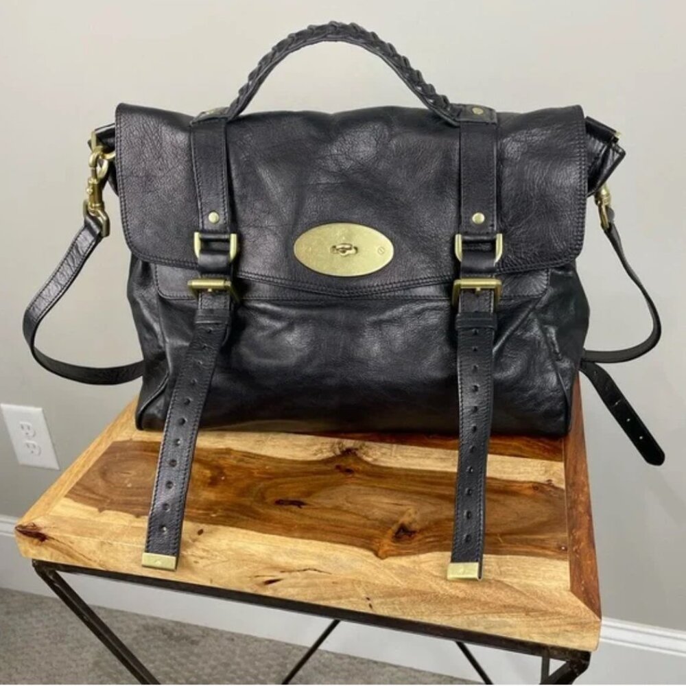 Mulberry Alexa Black Leather Oversized Satchel Purse - Picture 2 of 16